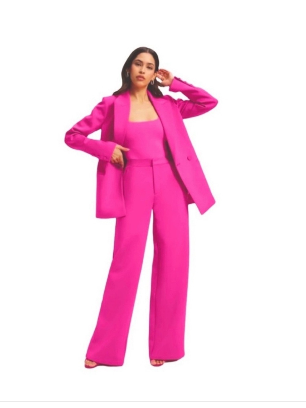 Good American Bright Pink Wide-Leg Suit Pants
